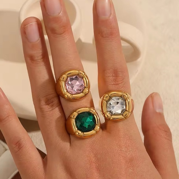 Anthropologie Pink 18K Gold Stainless Steel Waterproof Gemstone Ring - Picture 15 of 15